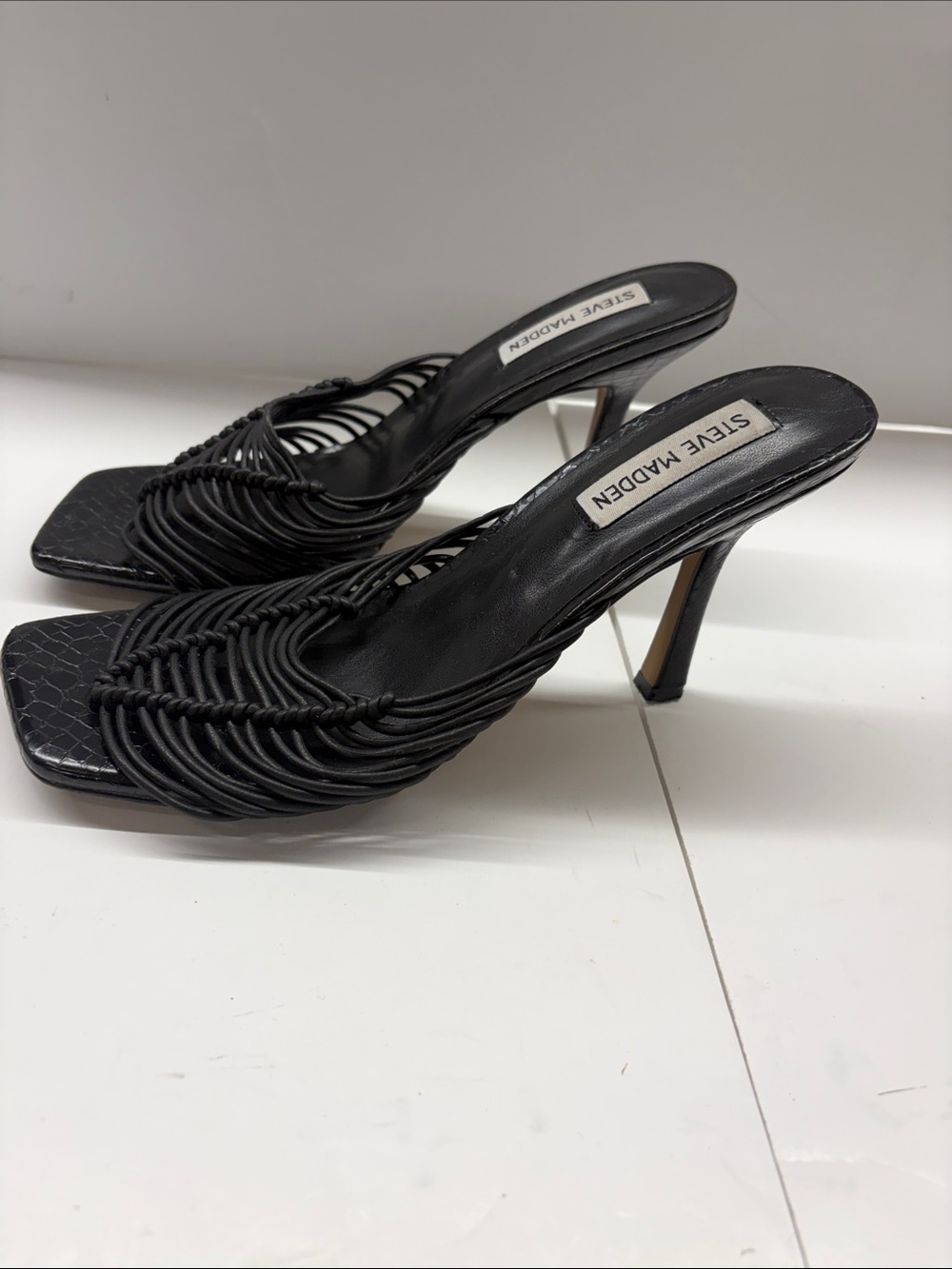 Used Steve Madden Black Braided Square-Toe Slingback Heels Women’s size 8.5